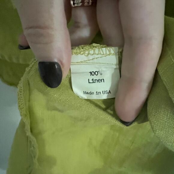 Lisa Bayne Chartreuse Green 100% Linen Short Sleeve Relaxed Loose Blouse Sz Lg - Picture 5 of 8